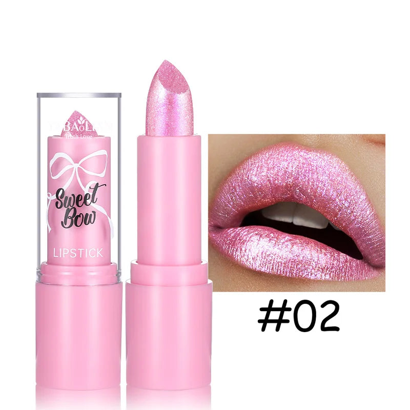 Sparkling Bow Lipstick Set - 6 Glitter Shades, Long-Lasting & Moisturizing