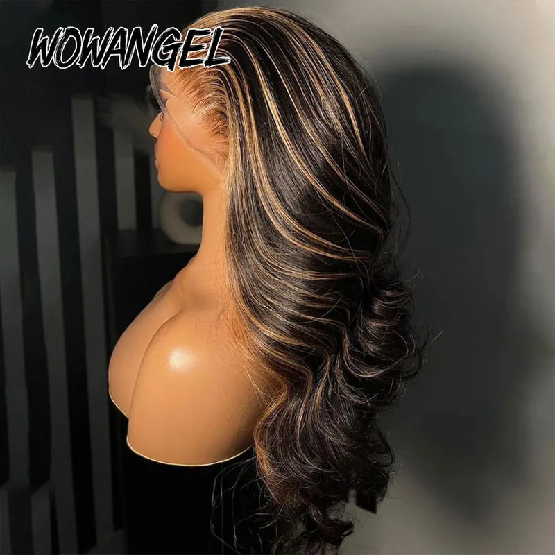 Highlight Colored Wig 34 Inch Body Wave Human Hair Lace Frontal Wig - Melt Skin HD Lace