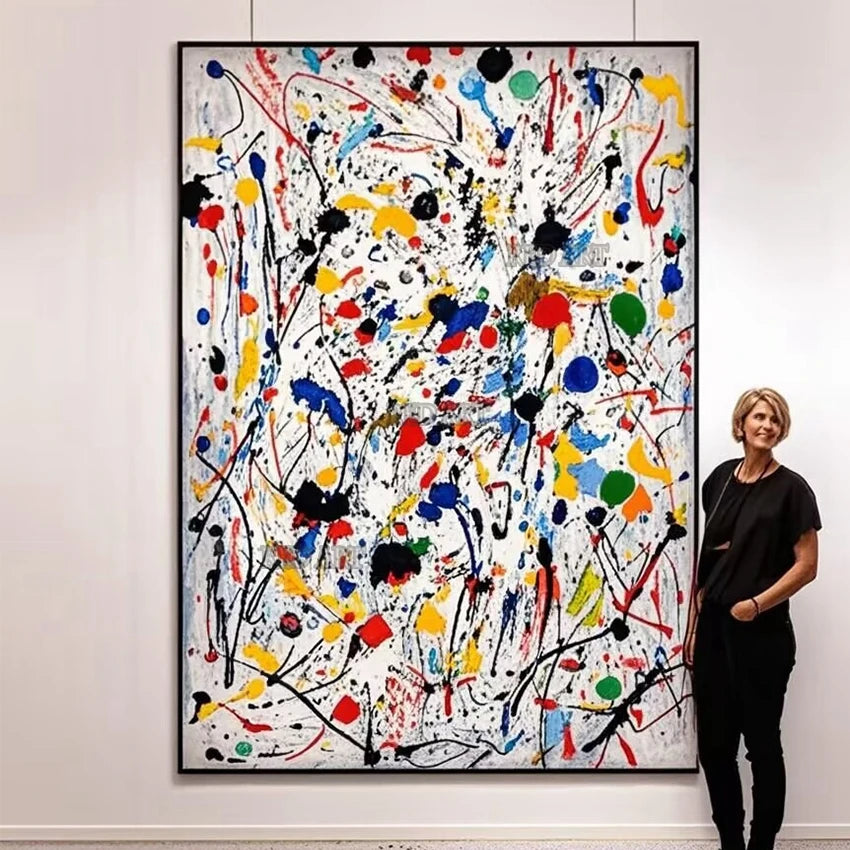 Abstract Pollock Style Hand-Painted Canvas Wall Art Large Bedroom Decor Unframed