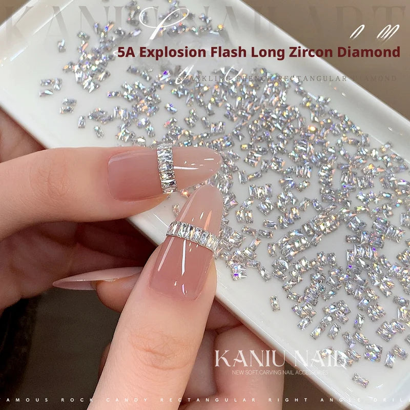 Champagne Rectangular Nail Zircon Set - White Transparent 5A Nail Art Accessories