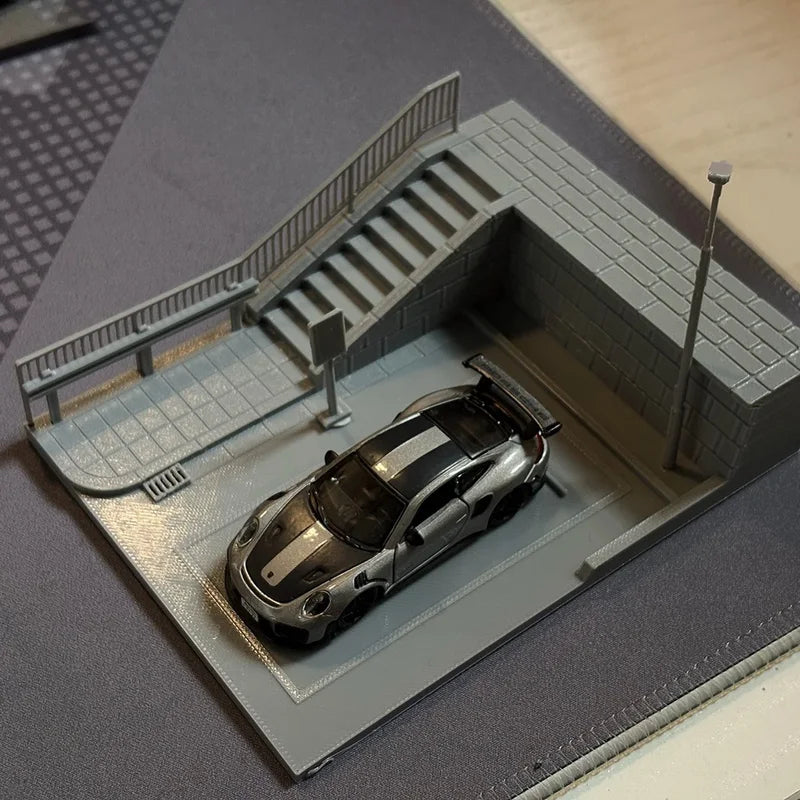 Miniature Car Parking Scene Model - 3D Printed DIY Desktop Decor Stand