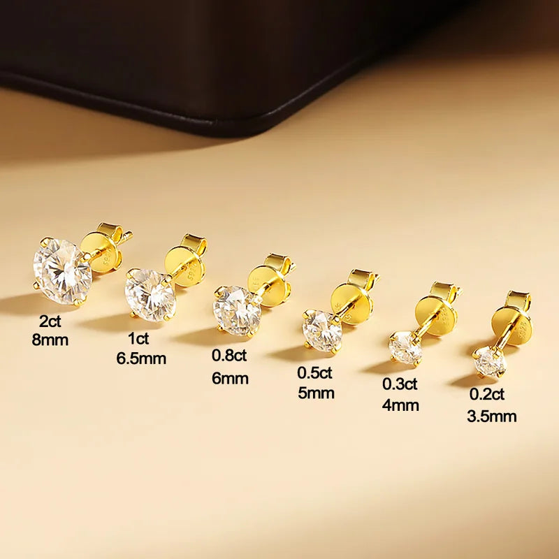 Moissanite Stud Earrings for Women Men 0.1-5ct D Color Round Diamond Jewelry