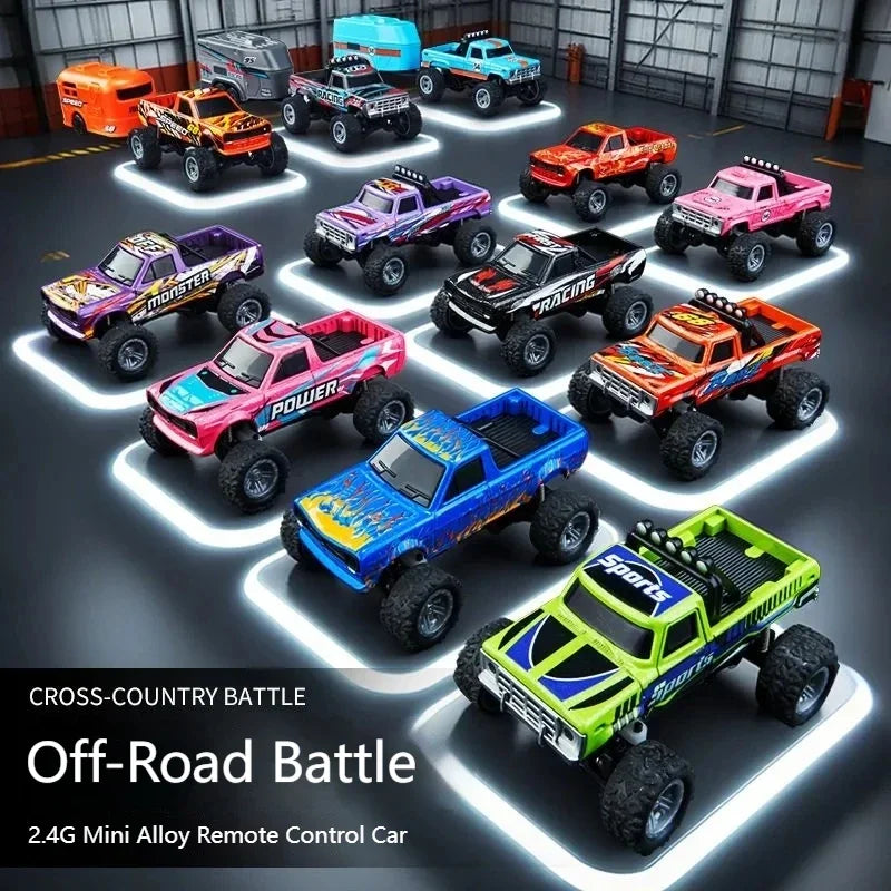 Mini Alloy RC Car 1/64 Scale Remote Control Toy with Lights and Speed Adjustment