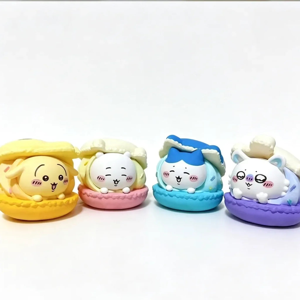Cute Macaron Dessert Gacha Figure Set - Usagi Hachiware Momonga Toy Collection, Desktop Ornament & Cake Topper