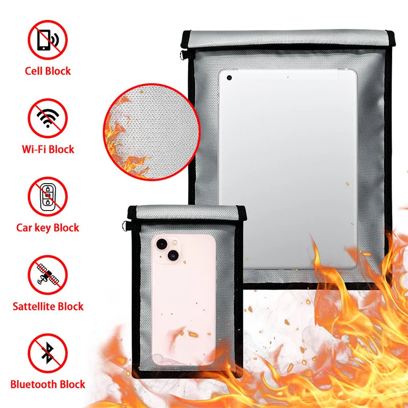 Fireproof Waterproof Faraday Signal Blocker Bag for Phones, Keys & Laptops