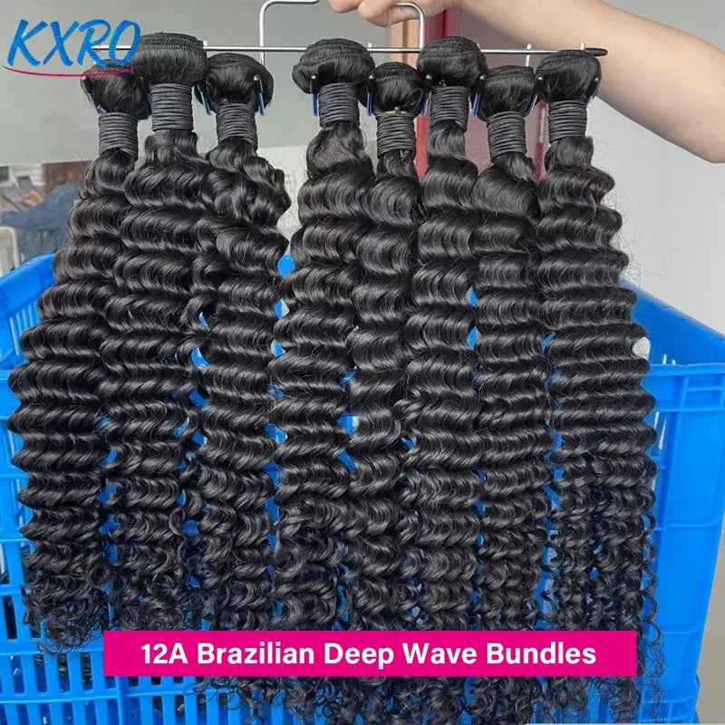 Deep Wave Human Hair Bundles 20 22 24 Inches Brazilian Raw Hair for Wig & Style