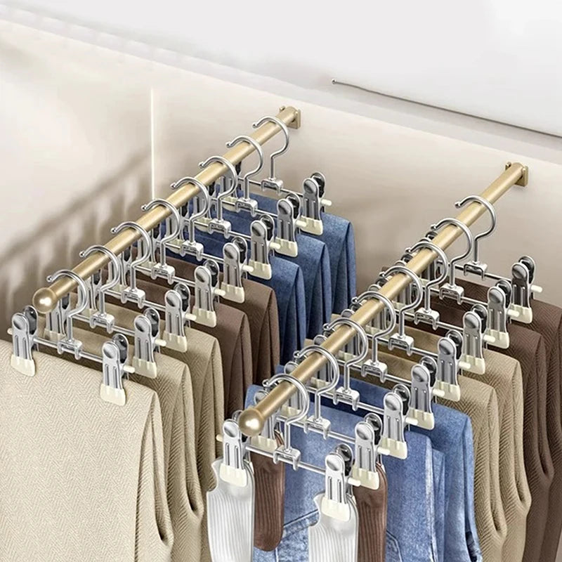 5pcs Stainless Steel Trouser & Shoe Rack Hangers Adjustable Portable Storage