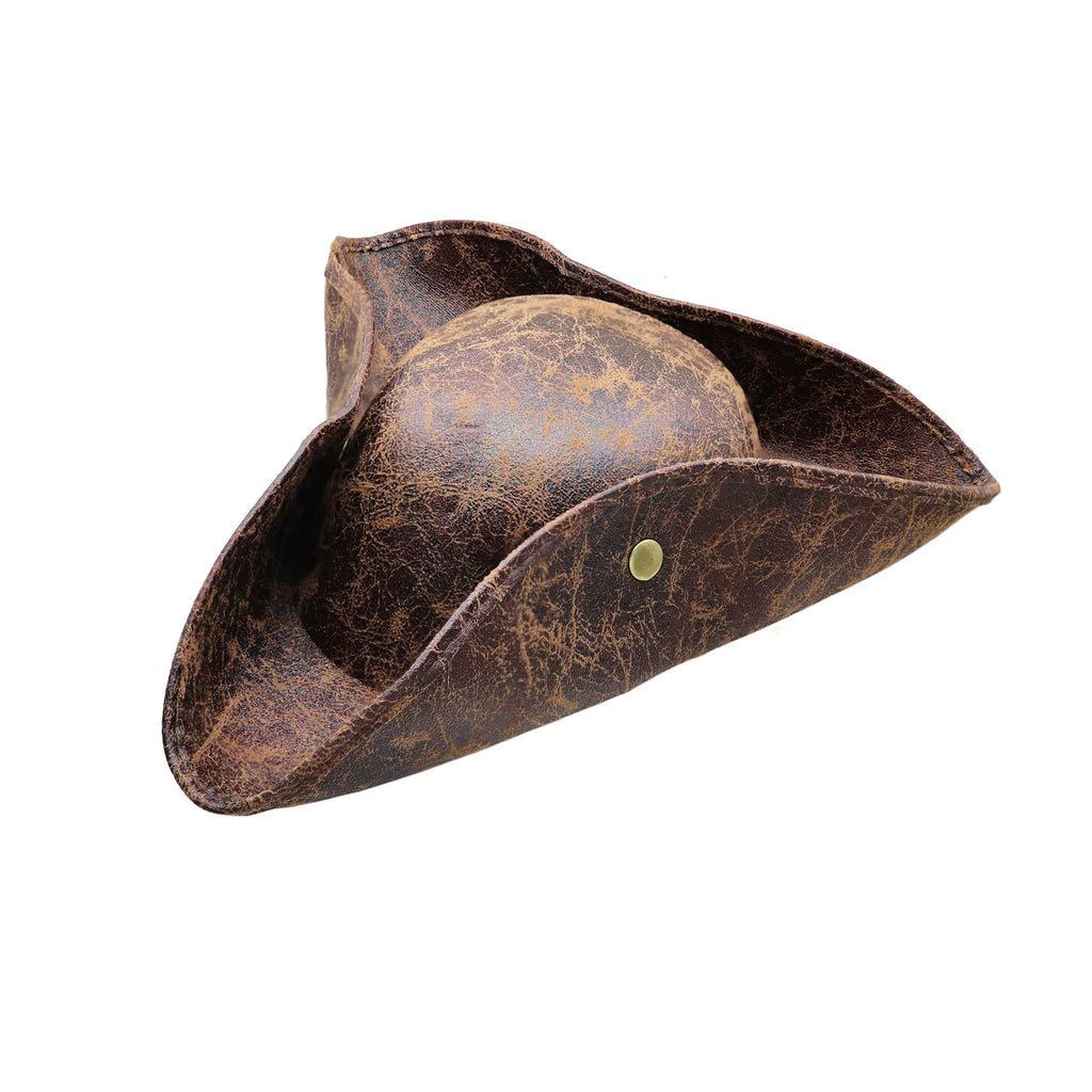 Unisex Faux Leather Pirate Hat with Vintage Button for Costume & Party