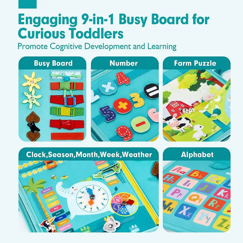 Montessori Busy Book Educational Toddler Toy Portable Activity Travel Board Fine Motor Skills