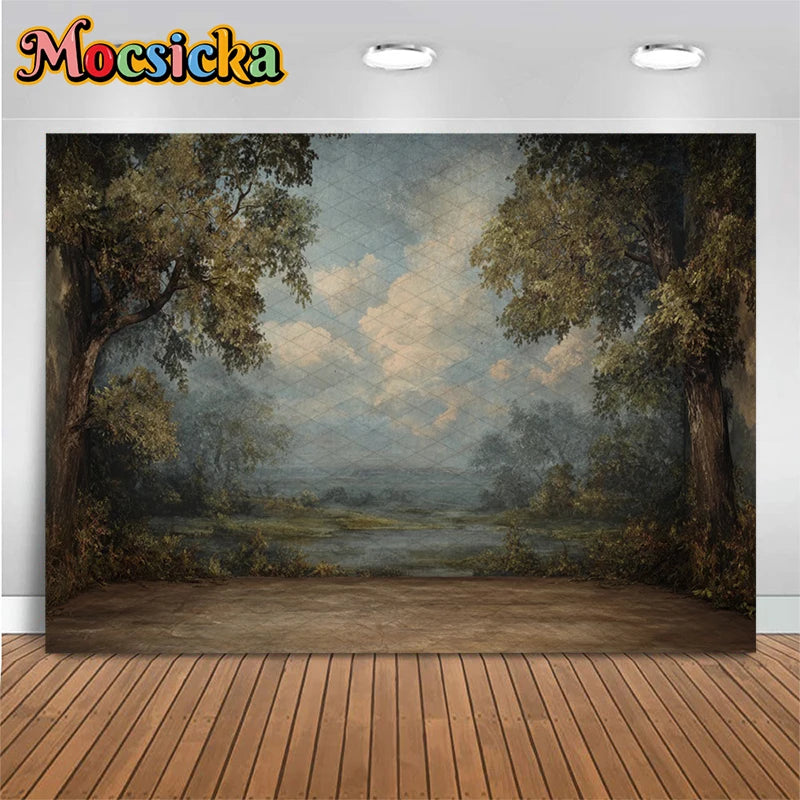 Photography Backdrop Retro Oil Painting Abstract Tree Natural Scenery Outdoor Studio Banner