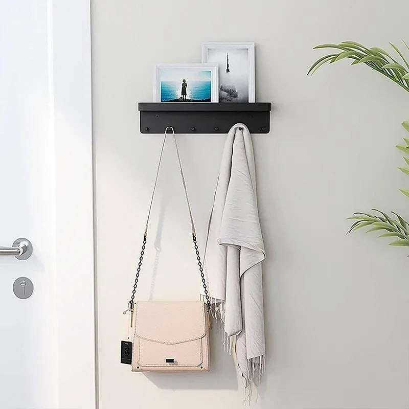 Wall Mount Key Holder with 6 Hooks and Storage Shelf – Kitchen & Bathroom Organizer