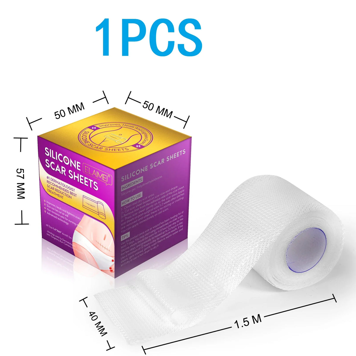 1/2 Roll Invisible Silicone Scar Sheets Self-Adhesive Skin Care Tape - Reusable