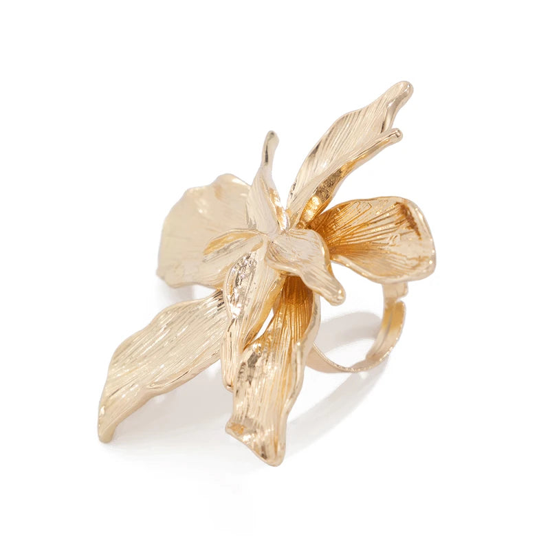 Exaggerated Large Petal Flower Ring for Women - Vintage Geometric Adjustable Jewelry