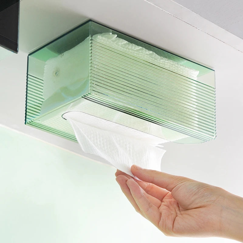 Wall-Mounted Acrylic Tissue Box Holder Transparent Bathroom & Living Room Dispenser