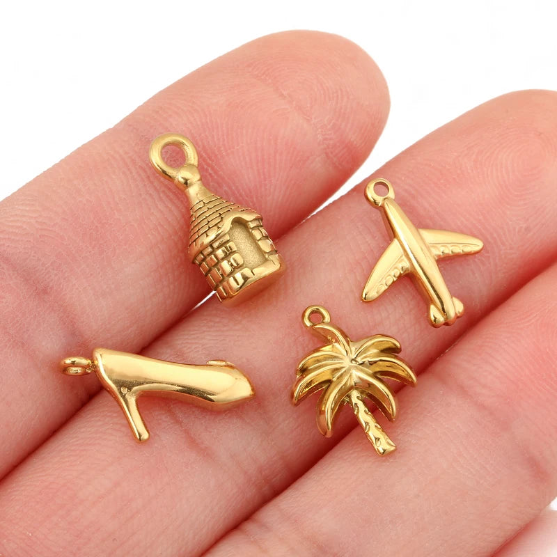 Set of 3 Stainless Steel Charms for Jewelry Making - Airplane, Cowboy Boot, Ox Horn Pendants, Waterproof Findings