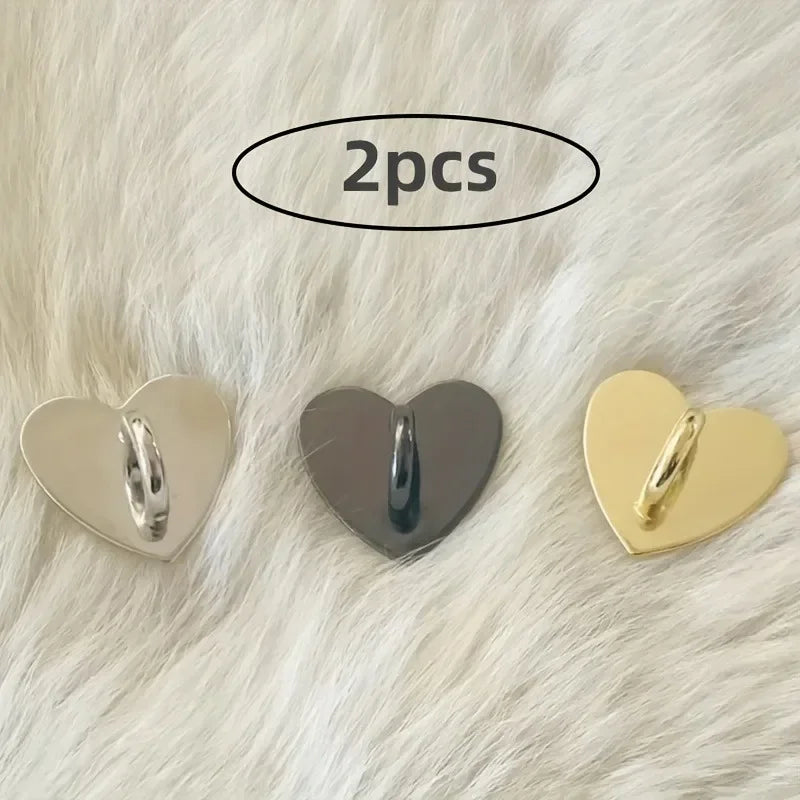 2Pcs Heart-Shaped Metal Phone Charm Holders Self-Adhesive Back Stand Hooks