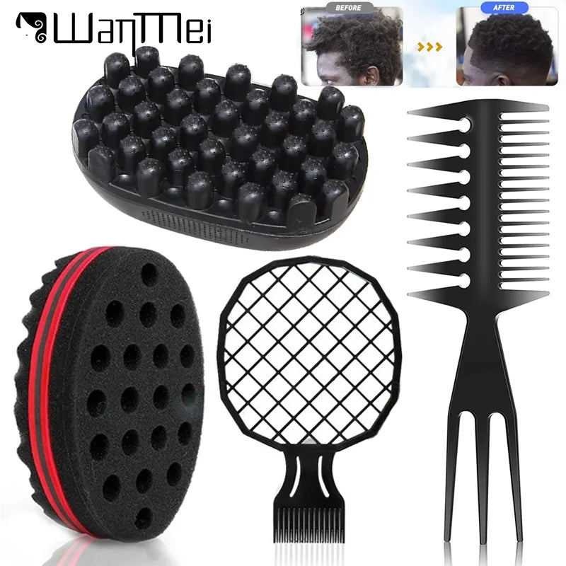 Hair Brush Kit with Mesh Comb for Afro Dreadlocks Curl & Wave Styling - Multiple Colors