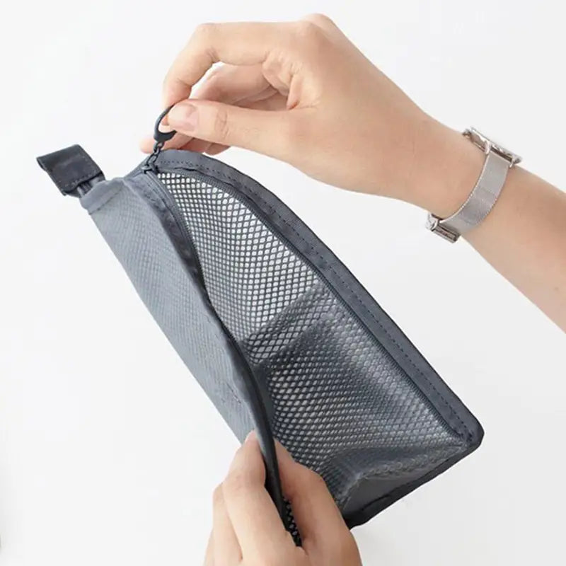 Clear Mesh Cosmetic Bag for Travel and Makeup Organization with Zipper Closure