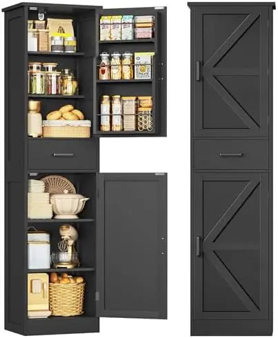 Tall Kitchen Pantry Cabinet with Door Shelves & Drawers - Multi-Color Options