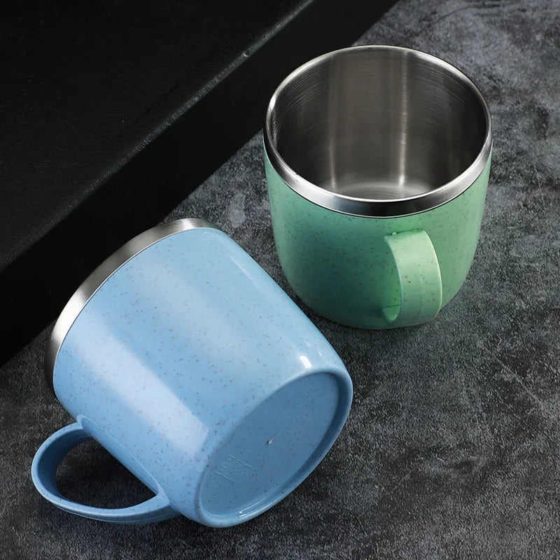Double Layer Stainless Steel Coffee Mug with Plastic Handle - Water & Tea Cup