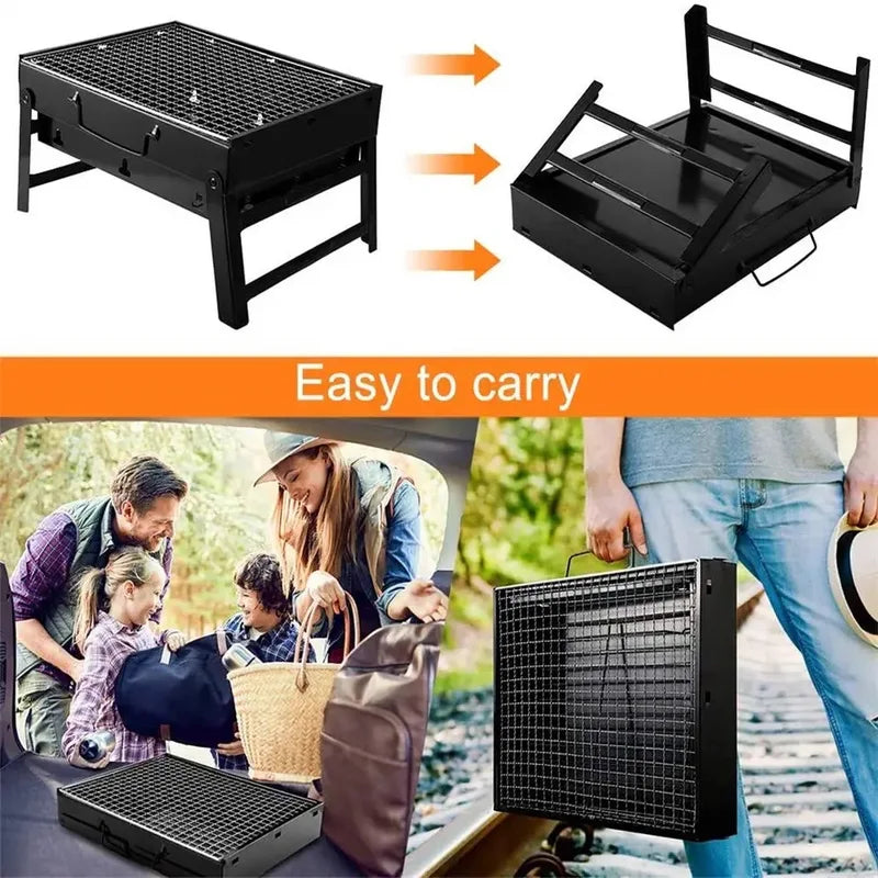 Portable Stainless Steel Charcoal Grill with Mini BBQ Tool Kit for Outdoor Cooking