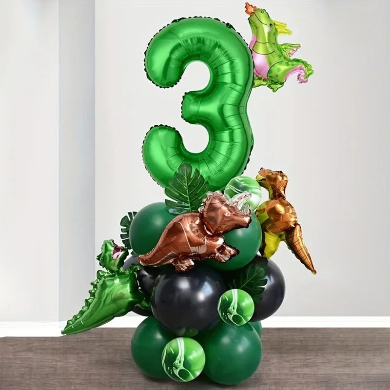 25Pcs 32 Inch Green Dinosaur Foil Balloons for Birthday Party Decorations