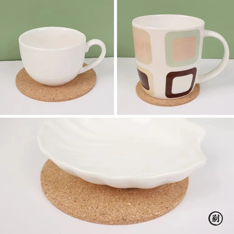 Natural Wooden Coaster Set 10PCS - Round Cork Drink Holders for Tea Coffee Table Decor