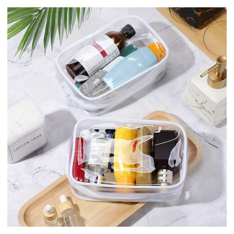 6pcs Transparent Makeup Bags with Leakproof Zipper Travel & Bathroom Organizers