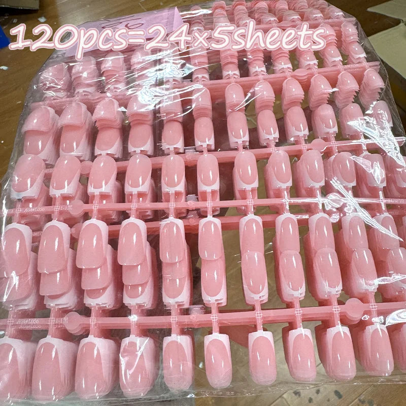 120Pcs Short Square Coffin Fake Nail Tips - Glossy Full Cover False Nails