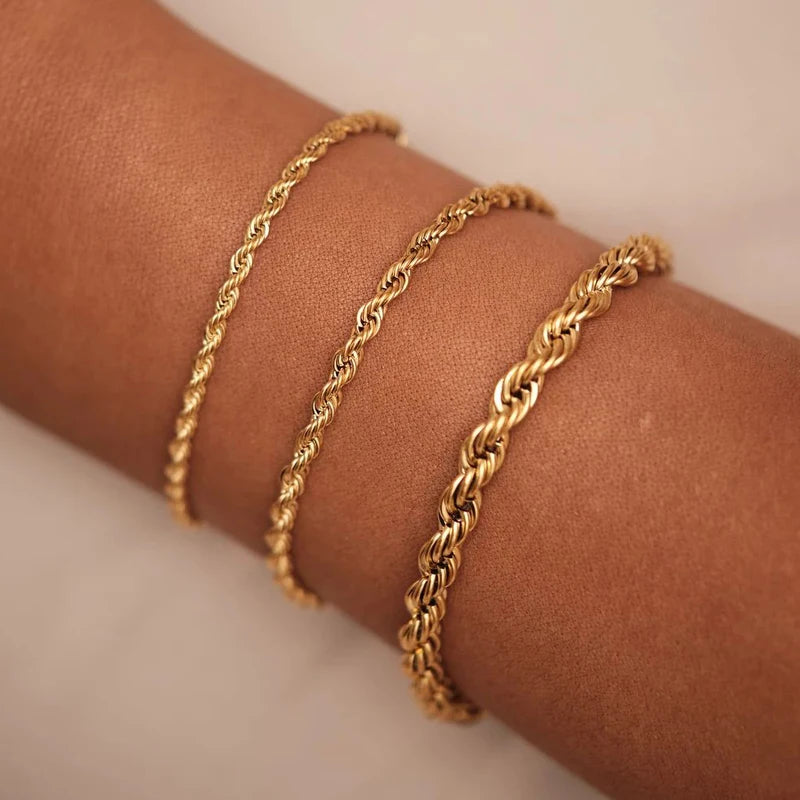 Gold Color Stainless Steel Rope Chain Bracelet for Women - Hip Hop Punk Fashion Jewelry