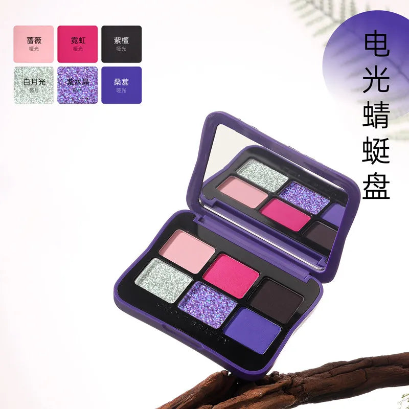 Vegan Eyeshadow Palette with 6 Color Variants - Matte, Duochrome, Glitter Finishes