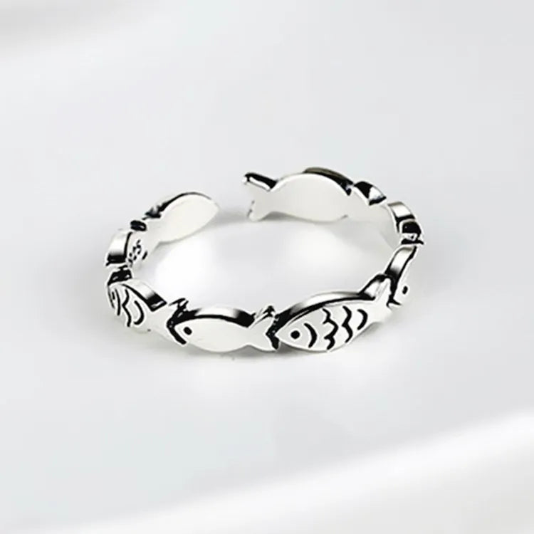 925 Sterling Silver Fish Adjustable Ring for Women Wedding Jewelry