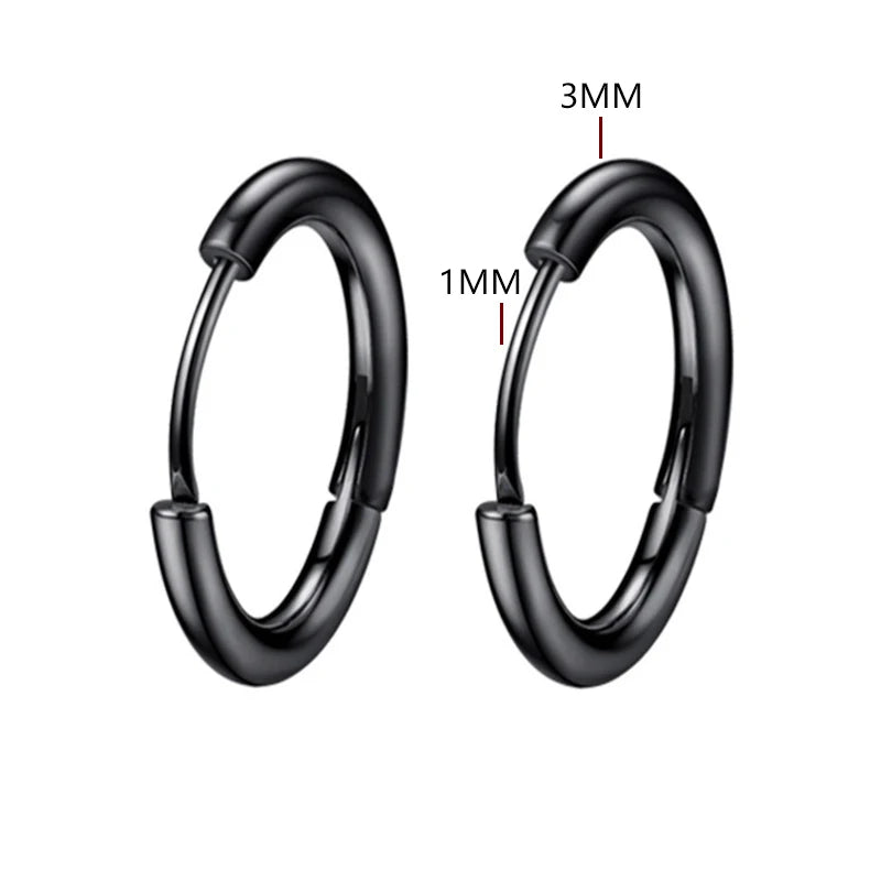 Unisex Punk Hoop Earrings Stainless Steel Round Circle Ear Jewelry