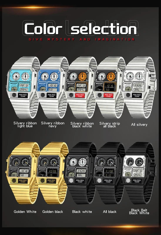 Digital Sport Watch Waterproof LED Thermometer Stopwatch Square Case
