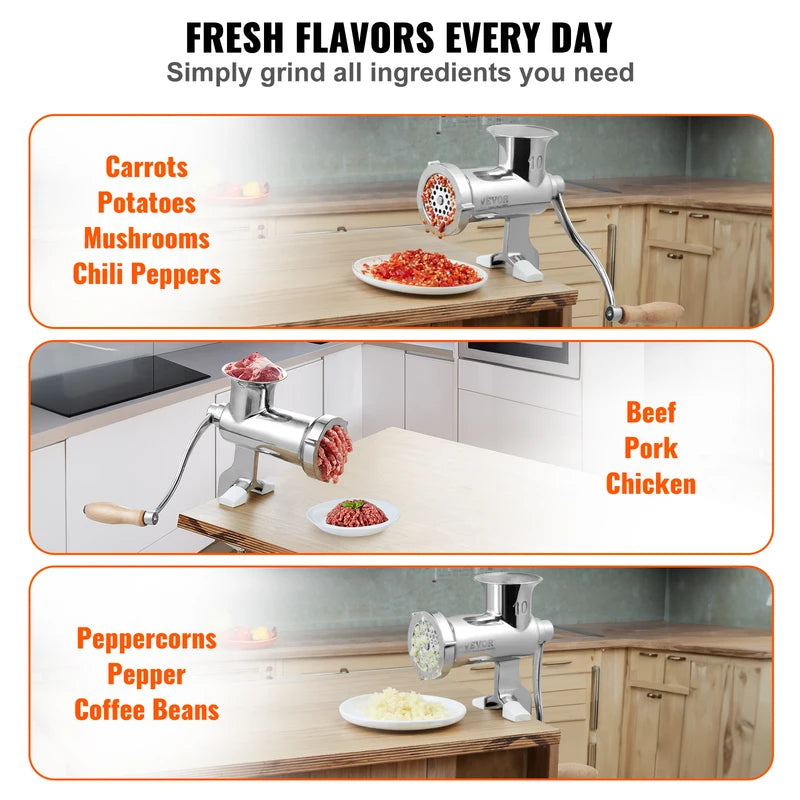 Manual Meat Grinder Stainless Steel Hand Crank Sausage Maker Clamp