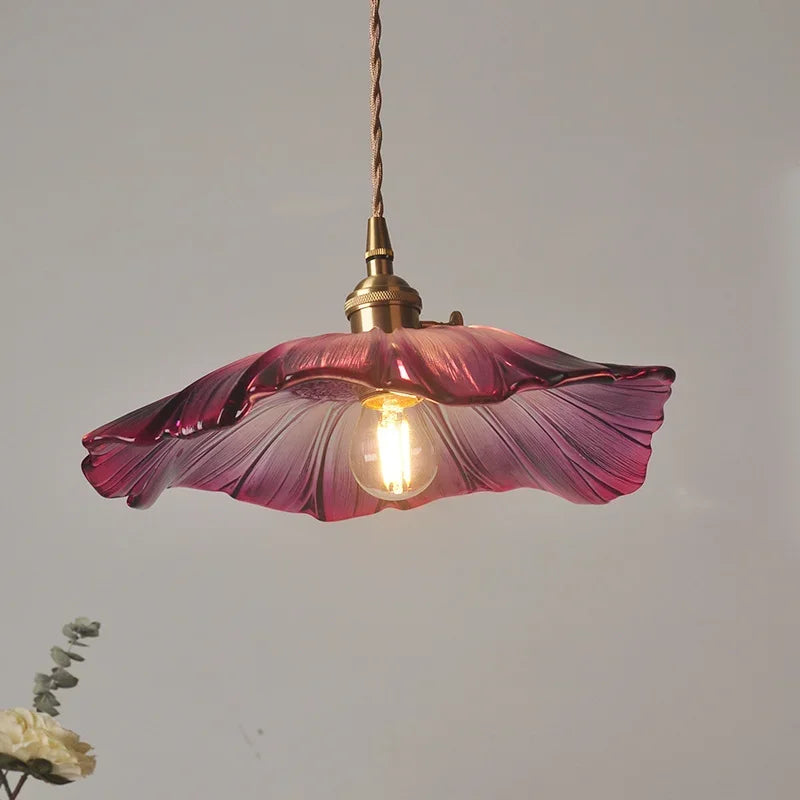 Glass Lotus Leaf Pendant Light Fixture - Indoor Home Decor Hanging Lamp