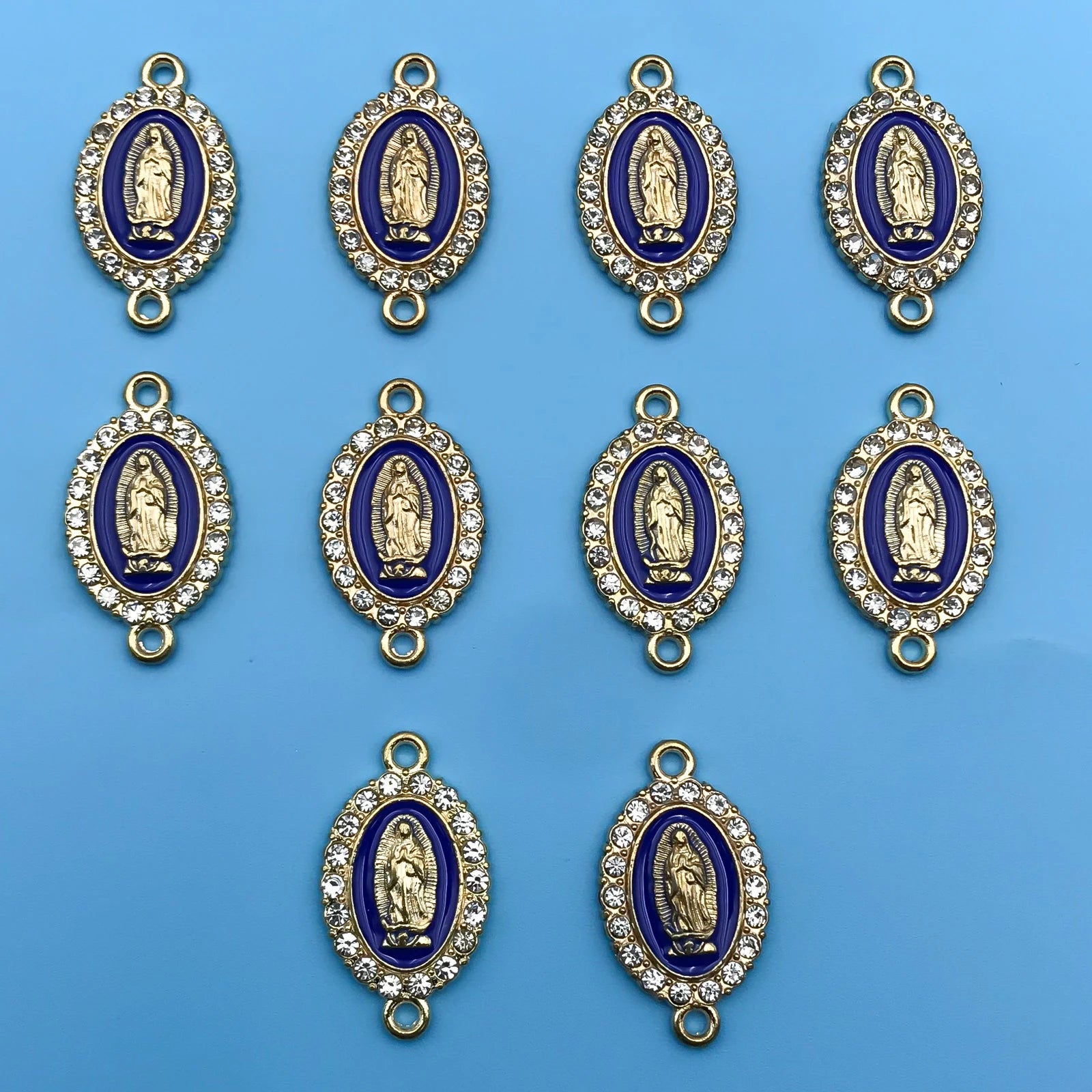 10/12Pcs Rhinestones Enamel Virgin Mary Charms for Jewelry Making Findings & Crafting