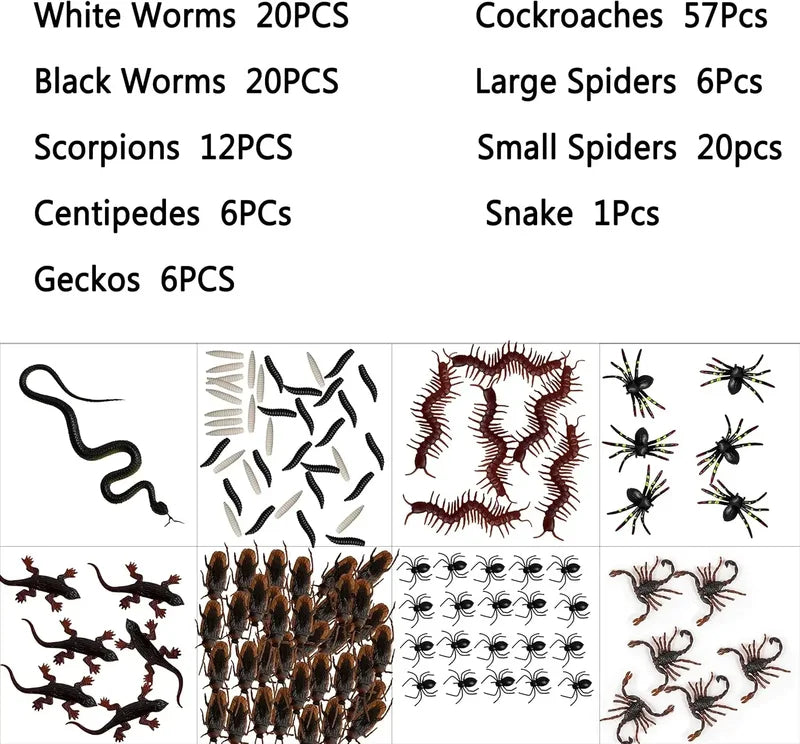 148pcs Halloween Fake Insect Cockroach Spider Bug Set for Haunted House Decorations