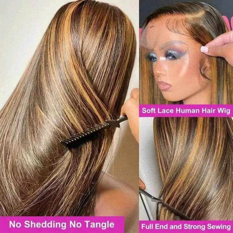 Highlight Lace Front Wig Human Hair 13x6 HD Transparent Frontal 250% Density