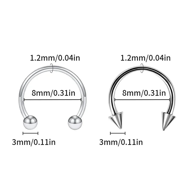 20-Piece Surgical Steel Body Piercing Jewelry Set - Nose, Tongue, Eyebrow, Labret, Horseshoe Rings