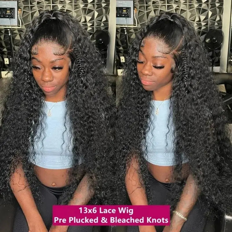Curly Lace Front Human Hair Wig for Black Women Pre-Plucked Brazilian Deep Wave 13x4 & 13x6 HD Lace Frontal