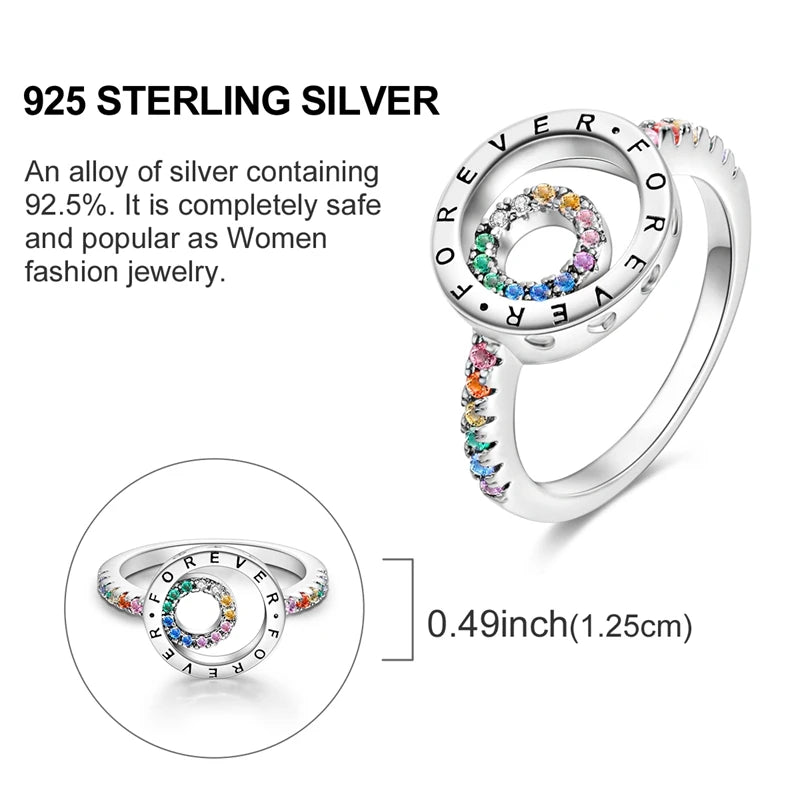 925 Sterling Silver Eternity Double Band Pave Colored Rings for Women Girls Jewelry