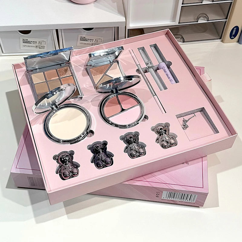 Face Makeup Set with Lip Mud Eyebrow Pen Mascara Blusher Contour & Eyeshadow