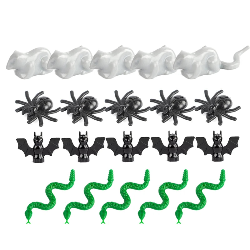 Halloween Cemetery Building Block Scene Kit - Spooky Tombstones, Snake, Pumpkin & More