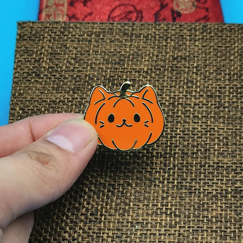 Halloween Pumpkin Cat Enamel Brooch Pin Cartoon Jewelry Women Men Accessories