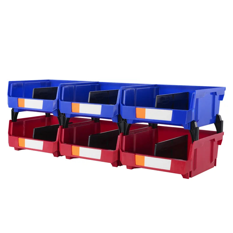 Stackable Wall-Mounted Garage Storage Bins - Set of 6, Clear and Colorful Plastic Organizers