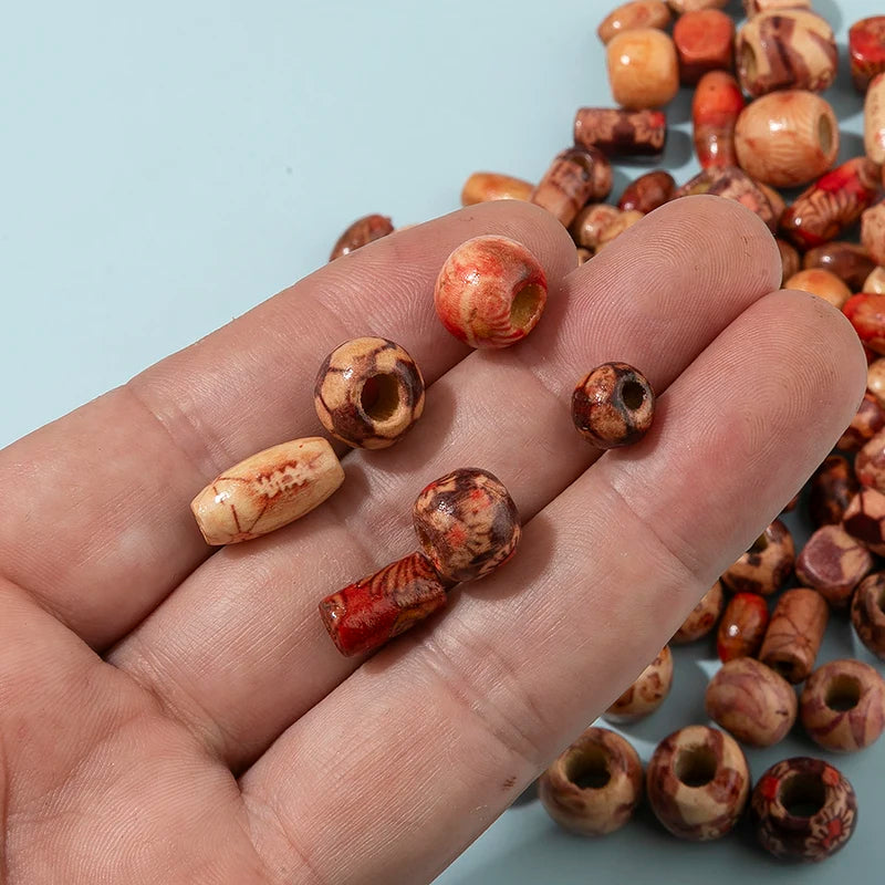 Natural Wooden Beads Set - Multi-Shape Round & Oval Large Hole Spacer Beads for Jewelry Making DIY