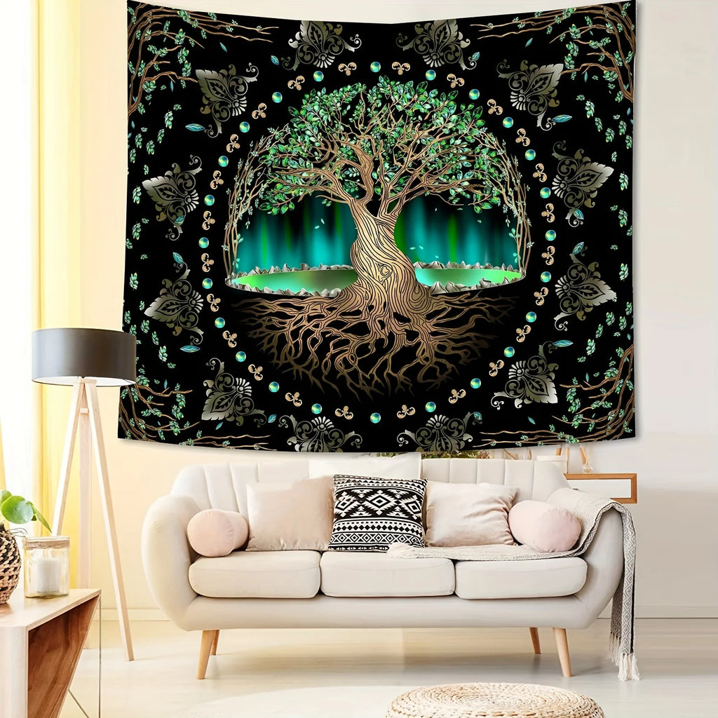 Tree of Life Tapestry Wall Hanging with Sun Moon Stars Galaxy Design - Psychedelic Bedroom Decor