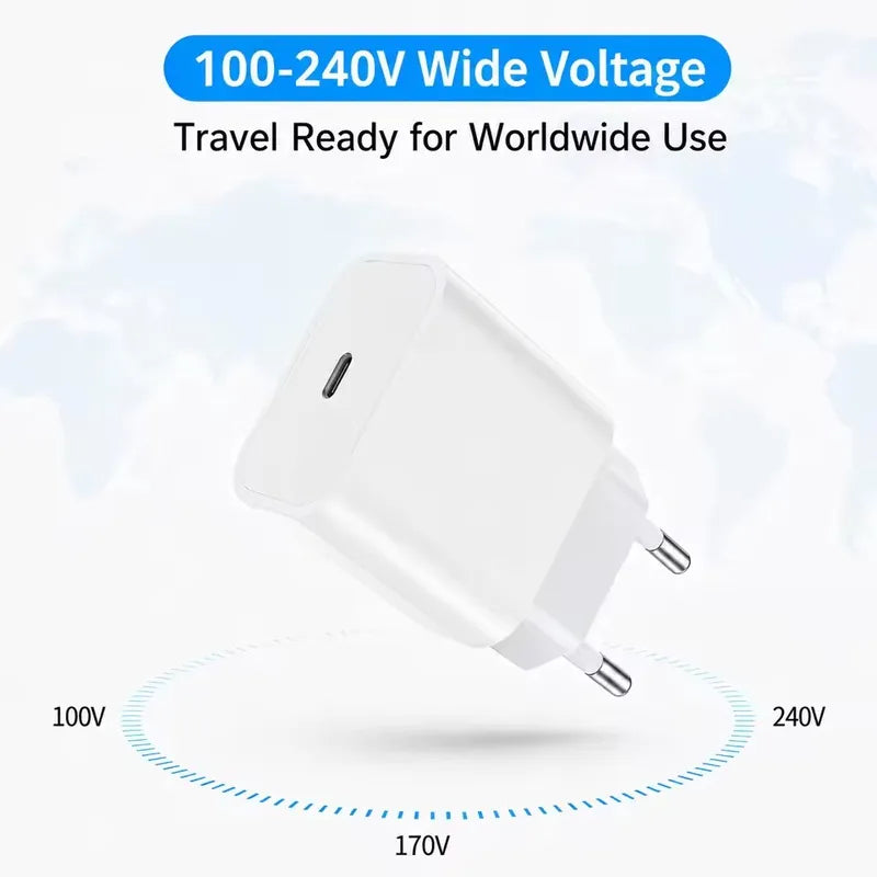 20W Fast USB-C Charger for iPhone iPad AirPods EU Plug Adapter