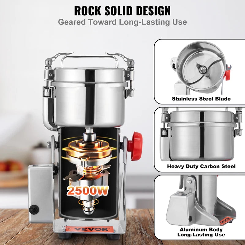 Electric Grain & Spice Grinder 1500W Commercial Swing Mill for Herbs, Grains, Spices